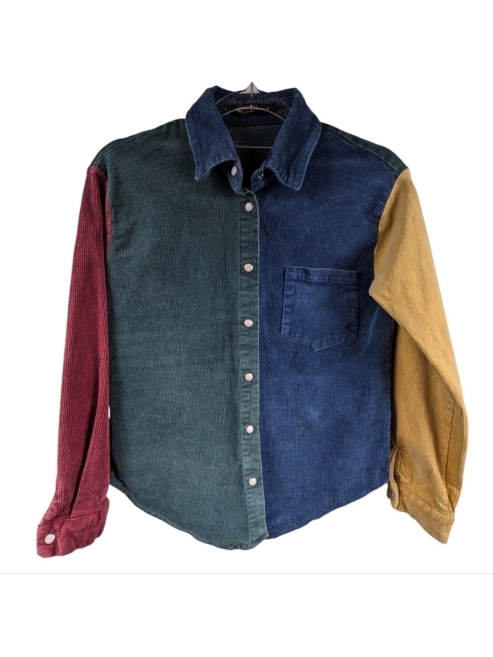 Nasty Gal Color Block Snap Front Corduroy Shirt Sz S